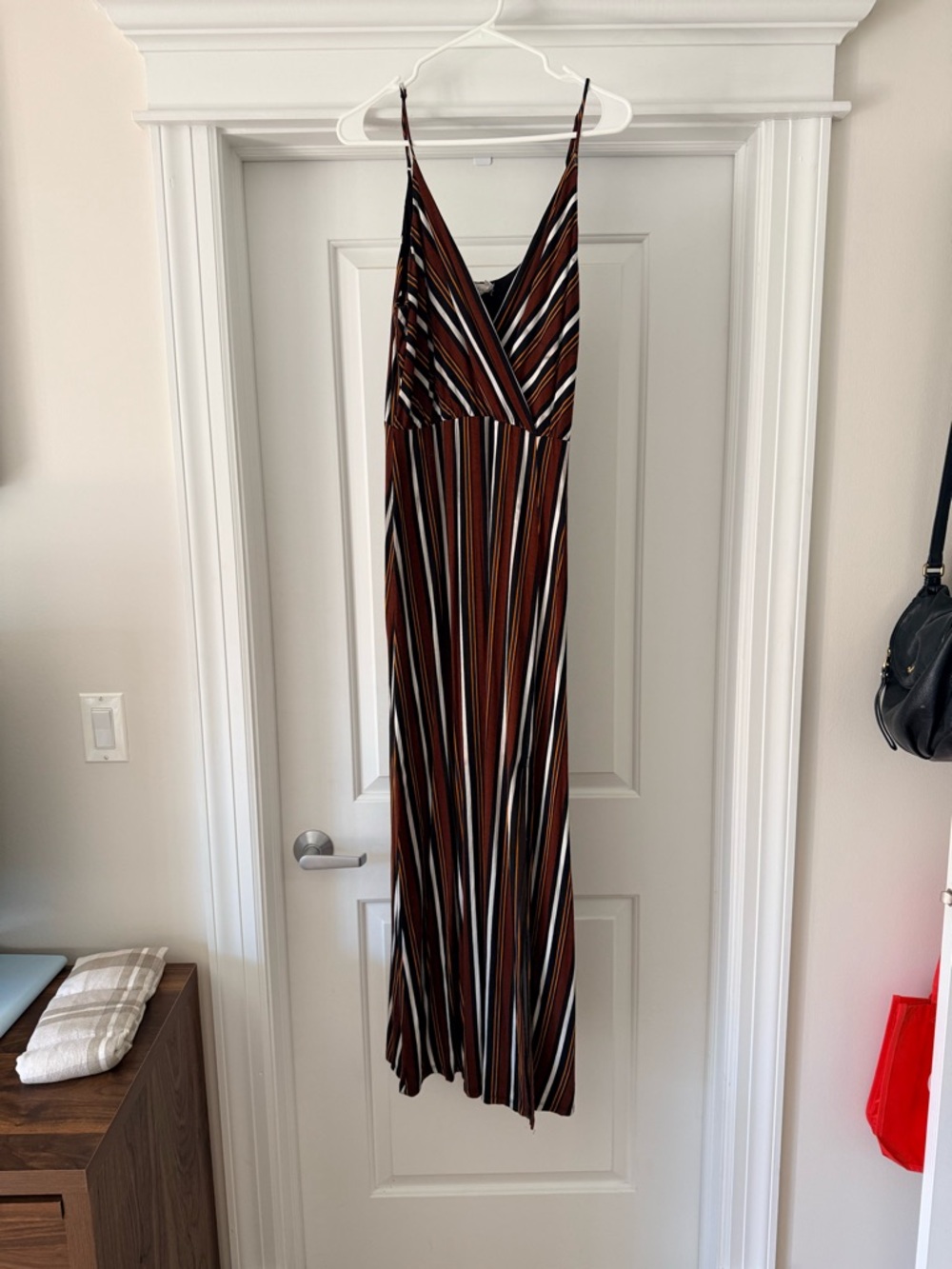 Striped V-Neck Maxi Dress in Brown and Black